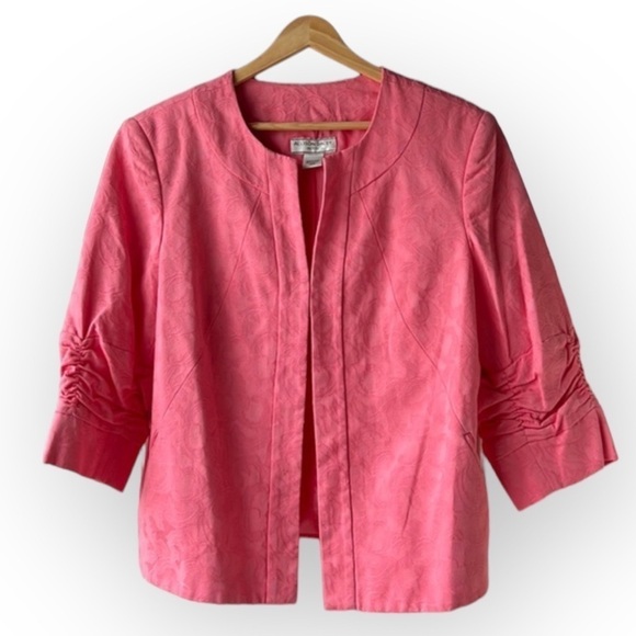 ALLISON DALEY Pink Vintage Jacquard Ruched Sleeved Light Jacket Size 12P - Picture 1 of 12